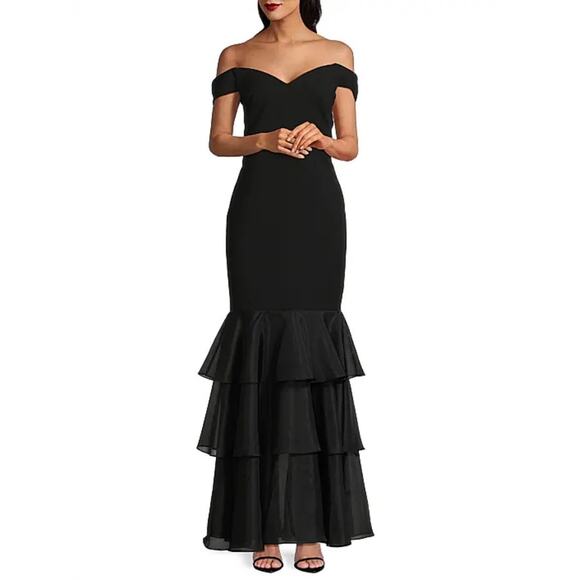 Aidan Mattox Black Bonded Crepe Off-the-Shoulder Mermaid Gown Size 6 - Picture 1 of 10